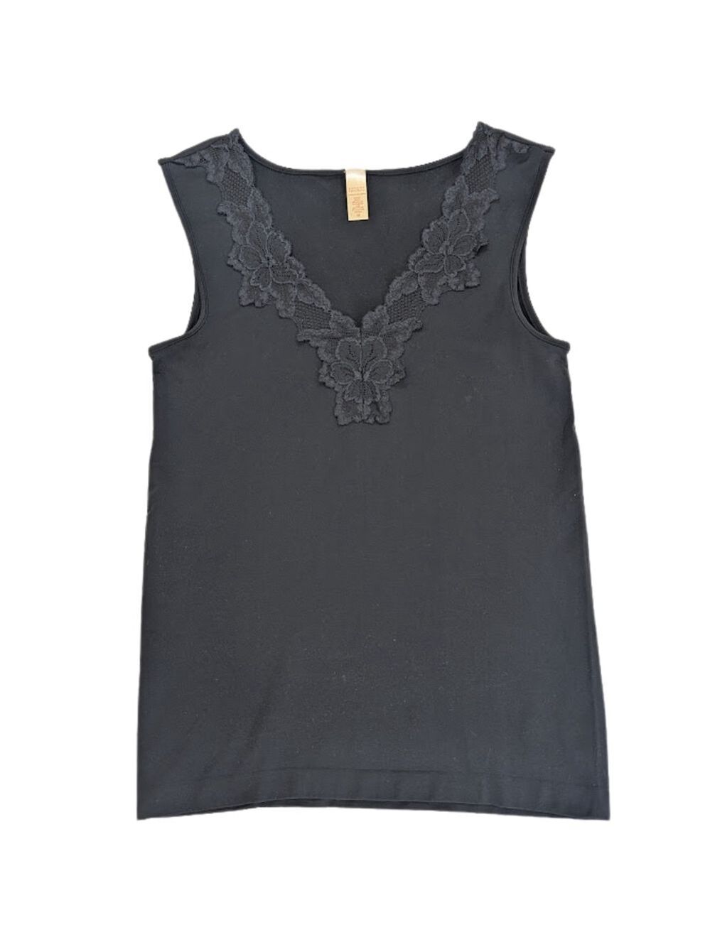 Banana Republic Petite Lace Trim V-Neck Tank Black Soft Goth Camisole Dark Roman - Picture 5 of 12